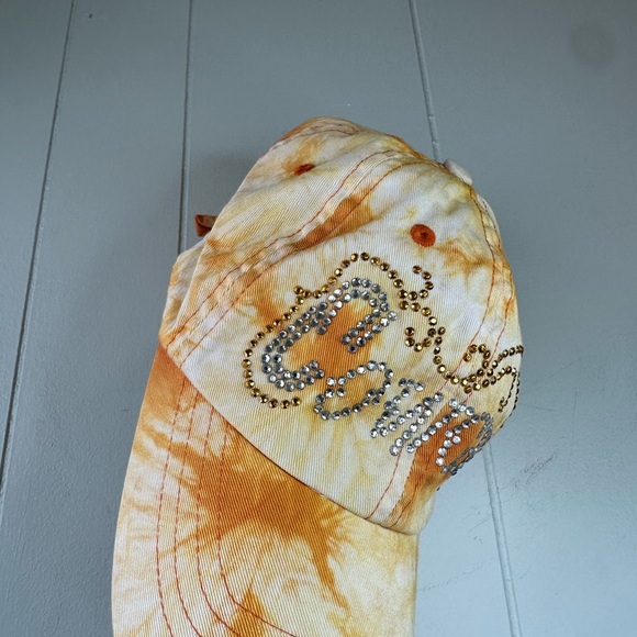 CowGirl Orange Tie-Dye Cap with Rhinestone Design - Picture 3 of 8